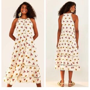 Farm Rio Mixed Cross Stitch Flowers Midi Dress - Size XL